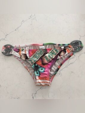 Y2K EdHardy Christian Audigier Pink and Green Love Eternal Bikini Bottoms